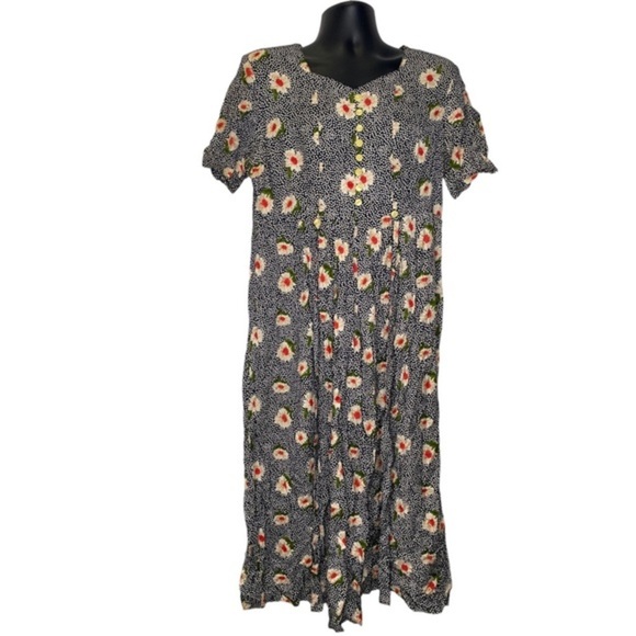 Sarin Dresses & Skirts - Sarin Polka Dot & Floral Print Vintage Dress (Size:M, Color:Black/White/Multi)